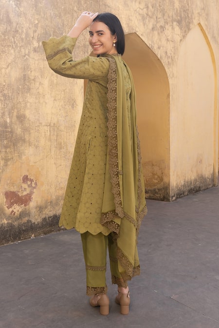 ASRUMO Schiffli Hand Embroidered Kurta Set 