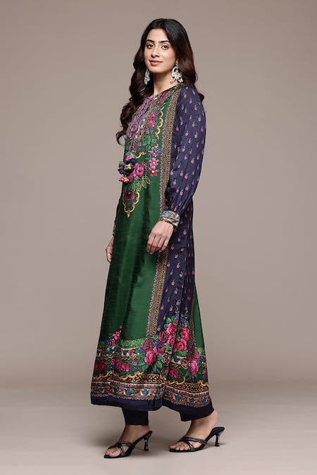 Buy_Ritu Kumar_Green Viscose, Crepe, Dupion Tassels Round Amama Floral Print Kurta With Palazzo _Online_at_Aza_Fashions