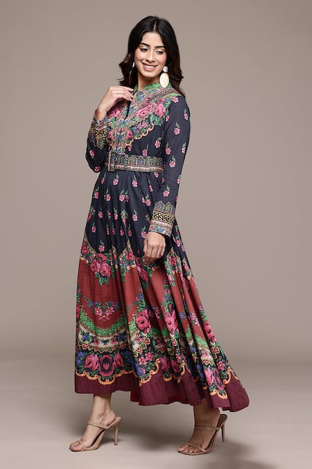 Ritu Kumar Black Cotton Crew Neck Amama Long Dress Online at Aza Fashions Ritu Kumar_Black Cotton Crew Neck Amama Long Dress _Online_at_Aza_Fashions