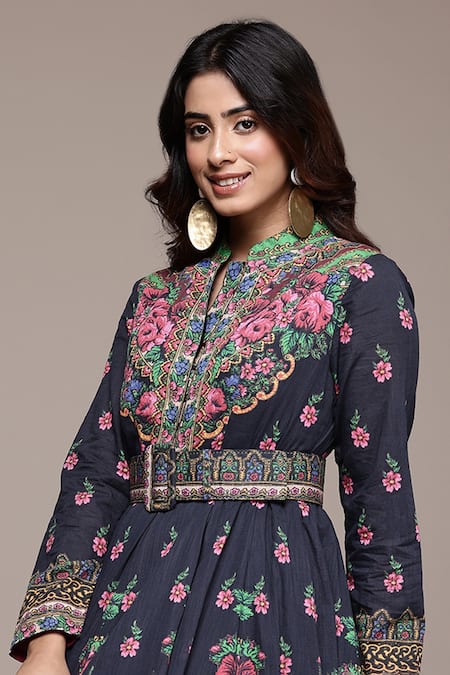 Ritu Kumar Black Cotton Crew Neck Amama Long Dress at Aza Fashions Ritu Kumar_Black Cotton Crew Neck Amama Long Dress _at_Aza_Fashions