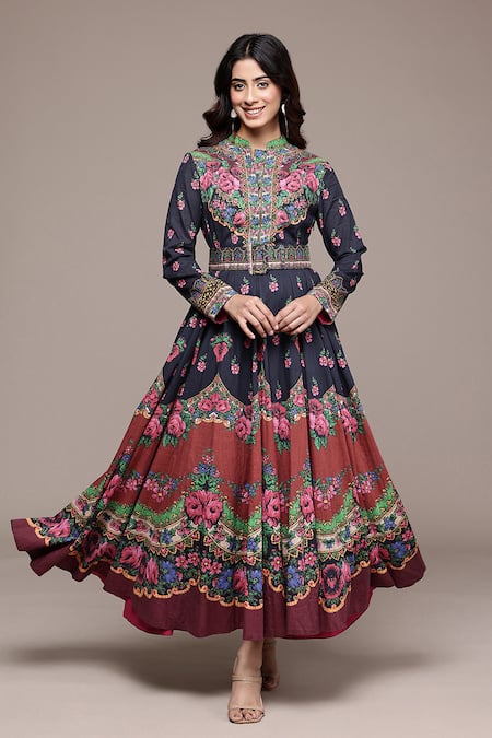 Buy Ritu Kumar Black Cotton Crew Neck Amama Long Dress Buy_Ritu Kumar_Black Cotton Crew Neck Amama Long Dress