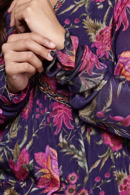 Ritu Kumar_Purple Viscose Chinon Chiffon Embroidery, Metallic Printed Kurta With Sharara _at_Aza_Fashions
