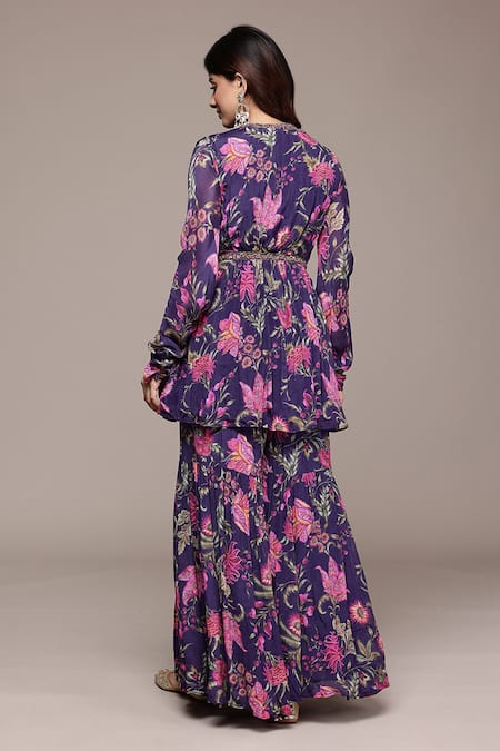 Ritu Kumar Purple Printed Kurta With Sharara