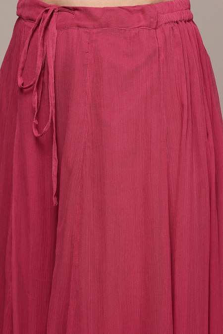 Ritu Kumar_Pink Chanderi, , Chiffon, Geometric Print Kurta Sharara Set _at_Aza_Fashions