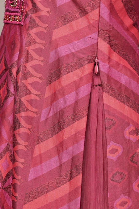 Shop_Ritu Kumar_Pink Chanderi, , Chiffon, Geometric Print Kurta Sharara Set 