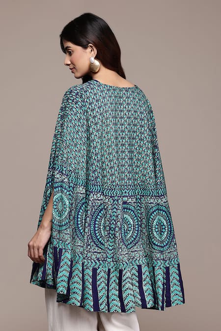 Ritu Kumar Teal Jigisa Half Sleeves A-Line Kurta 