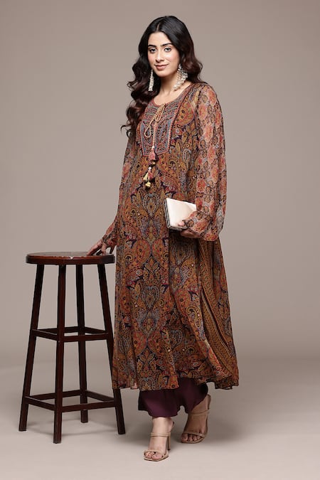Ritu Kumar Brown Paisley Print Full Sleeve Kurta With Pant