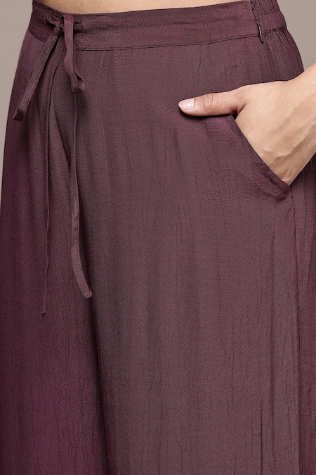 Ritu Kumar_Brown Viscose, Chiffon, Crepe Tassels Paisley Print Full Sleeve Kurta With Pant _Online_at_Aza_Fashions