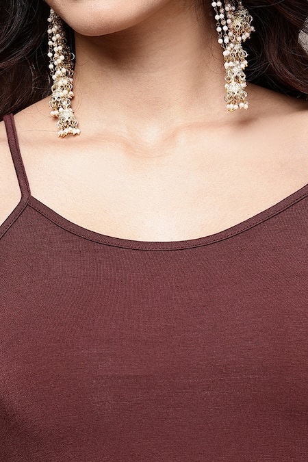 Buy_Ritu Kumar_Brown Viscose, Chiffon, Crepe Tassels Paisley Print Full Sleeve Kurta With Pant 