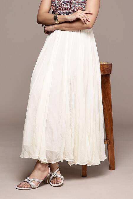 Ritu Kumar Beige Cotton Embroidery, Mirrors Round Neck Kashi Sleeveless Dress at Aza Fashions Ritu Kumar_Beige Cotton Embroidery, Mirrors Round Neck Kashi Sleeveless Dress _at_Aza_Fashions