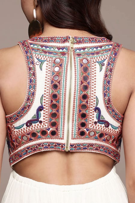 Buy Ritu Kumar Beige Cotton Embroidery, Mirrors Round Neck Kashi Sleeveless Dress Buy_Ritu Kumar_Beige Cotton Embroidery, Mirrors Round Neck Kashi Sleeveless Dress