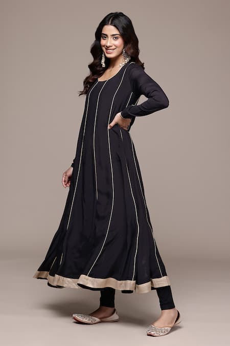 Ritu Kumar_Black , Lurex, Lycra, Jersey, Chinon Naira Embroidered Kurta Set _Online_at_Aza_Fashions