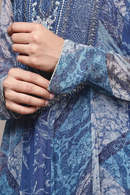 Ritu Kumar_Blue , Chiffon, Crepe, Chinon Rajas Abstract Print Kurta Set _at_Aza_Fashions