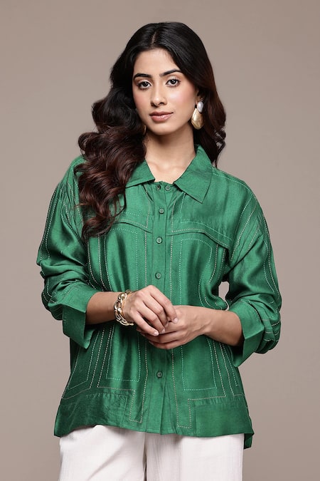 Ritu Kumar Green Solid Full Sleeve Shirt 