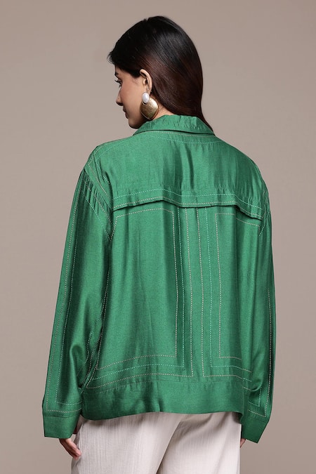 Ritu Kumar Green Solid Full Sleeve Shirt 