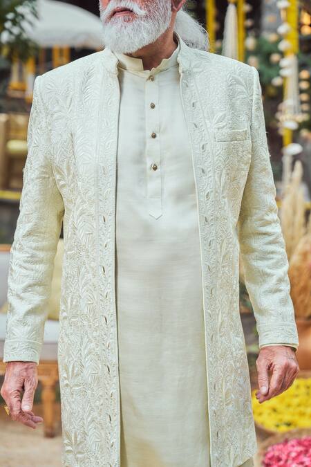 Buy Philocaly Lime Silk Embroidery Layra Open Bandhgala And Kurta Set Online at Aza Fashions Buy_Philocaly_Lime Silk Embroidery Layra Open Bandhgala And Kurta Set _Online_at_Aza_Fashions