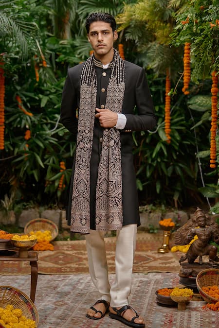 Philocaly Night Shade Placement Embellished Sherwani 