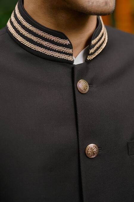 Shop Philocaly Black Wool, Georgette Lace, Embroidery Night Shade Gold Sherwani With Dupatta Online at Aza Fashions Shop_Philocaly_Black Wool, Georgette Lace, Embroidery Night Shade Gold Sherwani With Dupatta _Online_at_Aza_Fashions