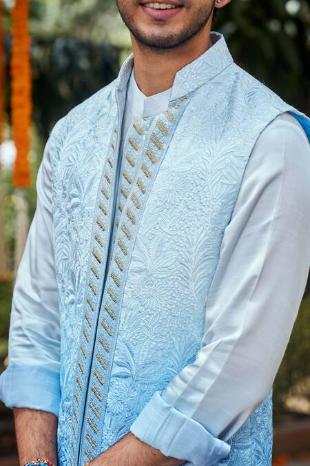 Buy Philocaly Blue Silk Embroidery, Metallic Thread Tarangin Ombre Bundi Online at Aza Fashions Buy_Philocaly_Blue Silk Embroidery, Metallic Thread Tarangin Ombre Bundi _Online_at_Aza_Fashions