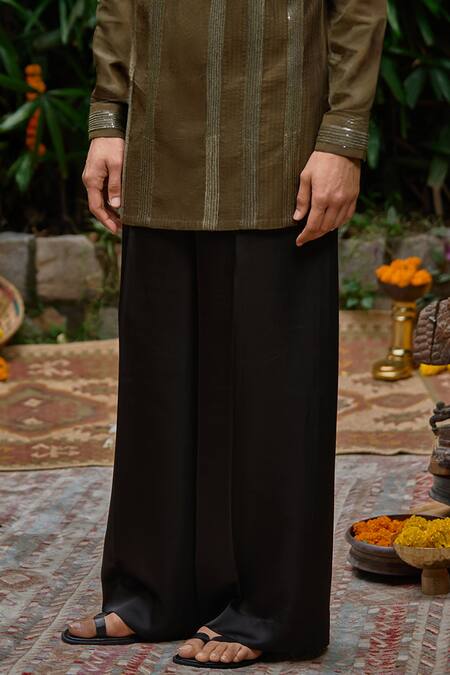 Buy_Philocaly_Olive Green Silk Sequins Sitara Embroidered Kurta With Farshi Pant _Online_at_Aza_Fashions