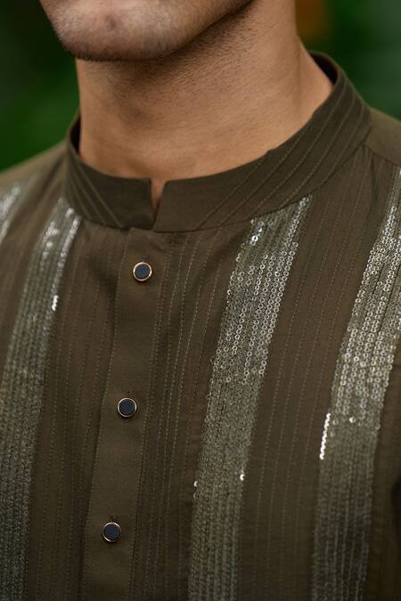 Shop_Philocaly_Olive Green Silk Sequins Sitara Embroidered Kurta With Farshi Pant _Online_at_Aza_Fashions