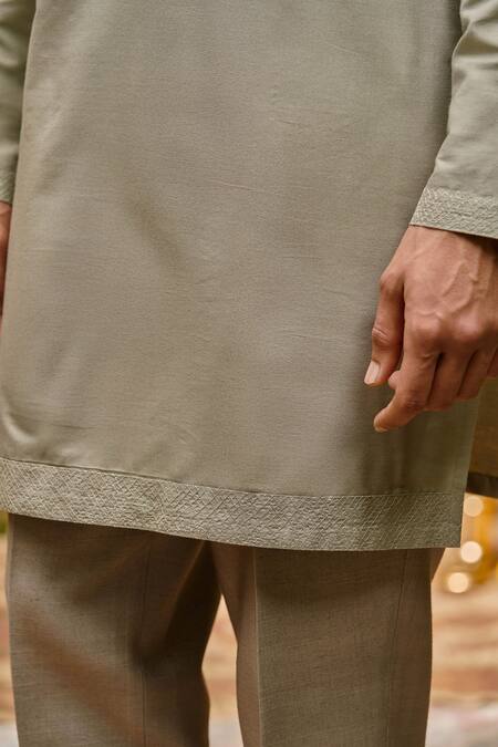 Philocaly_Silver Silk, Cotton, Tussar Embroidery, Sequins Aabha Zari Kurta And Trouser Set _at_Aza_Fashions