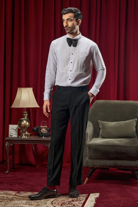 Philocaly Mendes Geometric Embroidered Tuxedo Shirt 