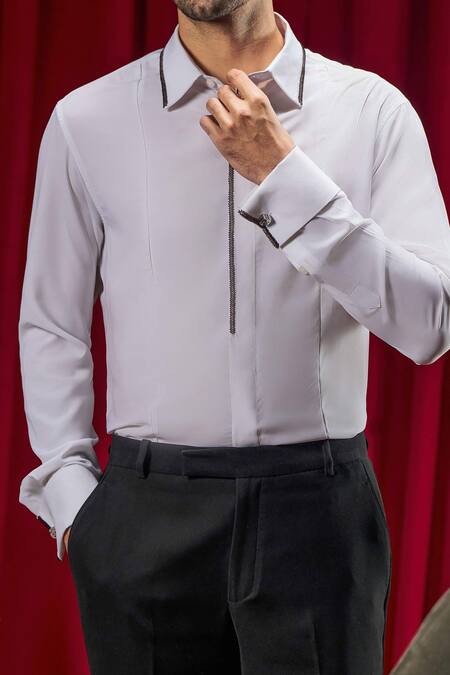 Buy_Philocaly_White Cotton Beads, Embroidery Ford Tuxedo Shirt  _Online_at_Aza_Fashions
