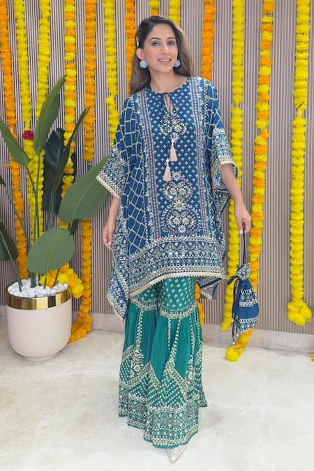 Surkh Syahi Printed Kaftan & Gharara Set 