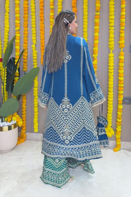 Surkh Syahi Geometric Embroidered Kurta & Palazzo Set 