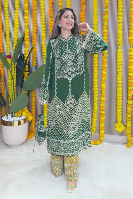 Surkh Syahi Embroidered Kurta & Palazzo Set 