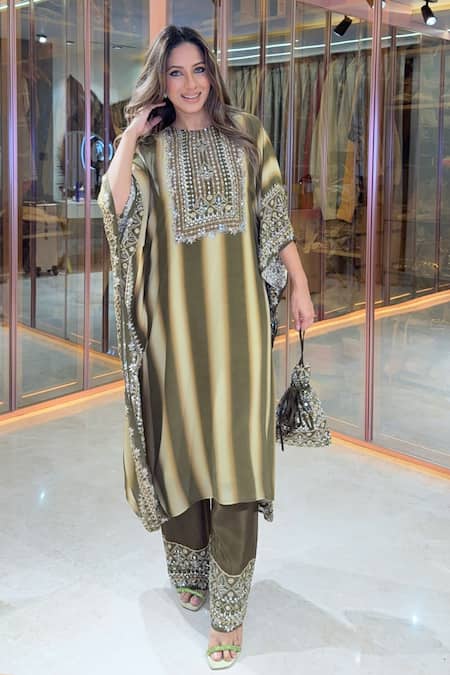 Surkh Syahi Striped Kaftan & Gharara Set 
