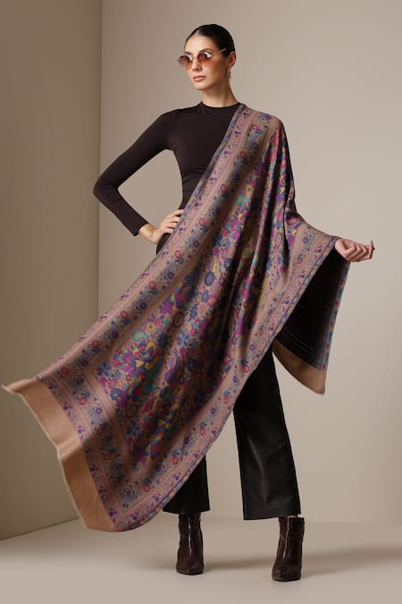 Dusala Floral Pattern Pashmina Wool Silk Stole