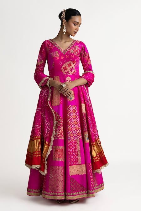 Naina Jain Zardozi Patchwork Anarkali With Bandhani Dupatta 