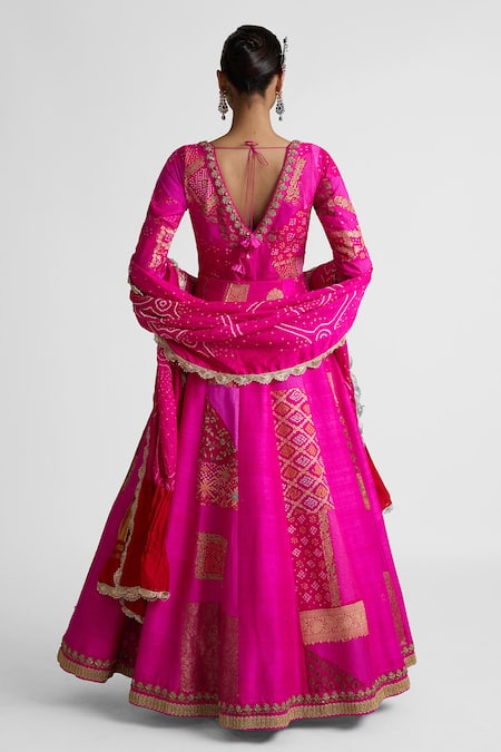 Naina Jain Zardozi Patchwork Anarkali With Bandhani Dupatta 