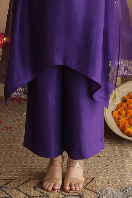 House Of Karmah_Purple Dupion, Silk, Organza Embroidery, Zari, Sequins Amrit Ambar Kurta Set _Online_at_Aza_Fashions