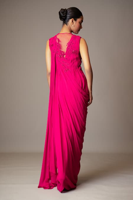 Vivek Patel 3D Floral Embellished Draped Gown