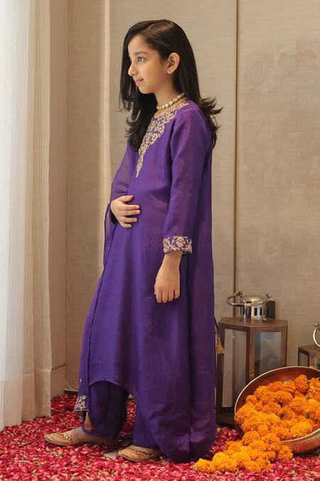 House Of Karmah_Purple Dupion, Silk, Organza Embroidery, Zari, Metallic Amrit Amber Kurta Set _Online_at_Aza_Fashions