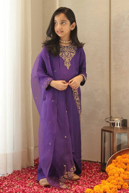 House Of Karmah_Purple Dupion, Silk, Organza Embroidery, Zari, Metallic Amrit Amber Kurta Set _at_Aza_Fashions