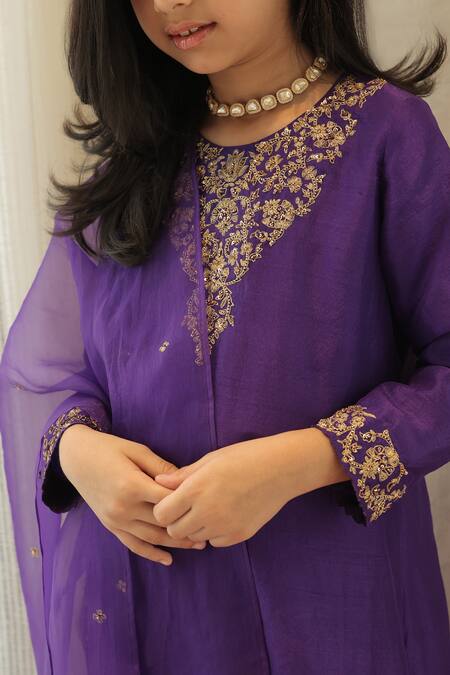 Buy_House Of Karmah_Purple Dupion, Silk, Organza Embroidery, Zari, Metallic Amrit Amber Kurta Set 