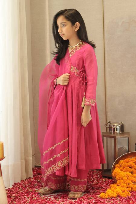 House Of Karmah_Pink Chanderi, Shantoon, Organza Embroidery, Zari Gulaabi Anarkali Set _at_Aza_Fashions