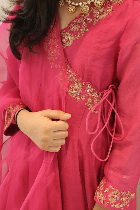 Shop_House Of Karmah_Pink Chanderi, Shantoon, Organza Embroidery, Zari Gulaabi Anarkali Set 