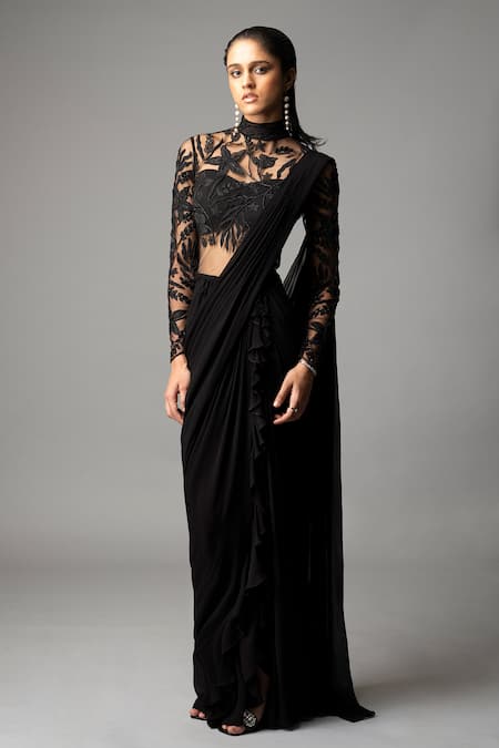 Vivek Patel Resham Embellished Yoke Saree Gown