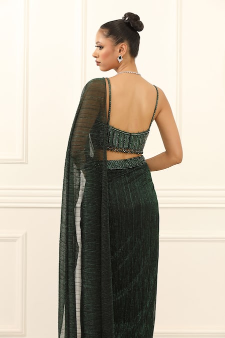 Omal Sindwani Emerald Eclipse Draped Saree With Blouse 