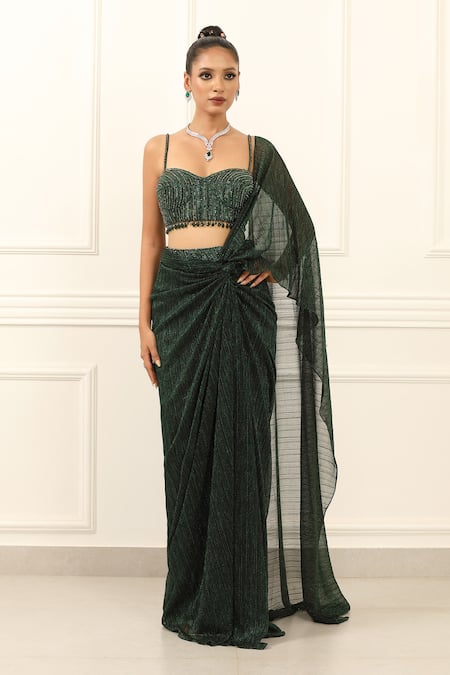 Omal Sindwani Emerald Eclipse Draped Saree With Blouse 