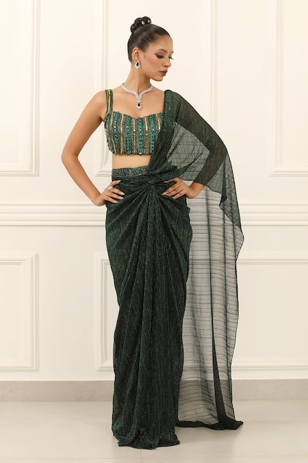 Omal Sindwani Emerald Luxe Draped Saree With Blouse 
