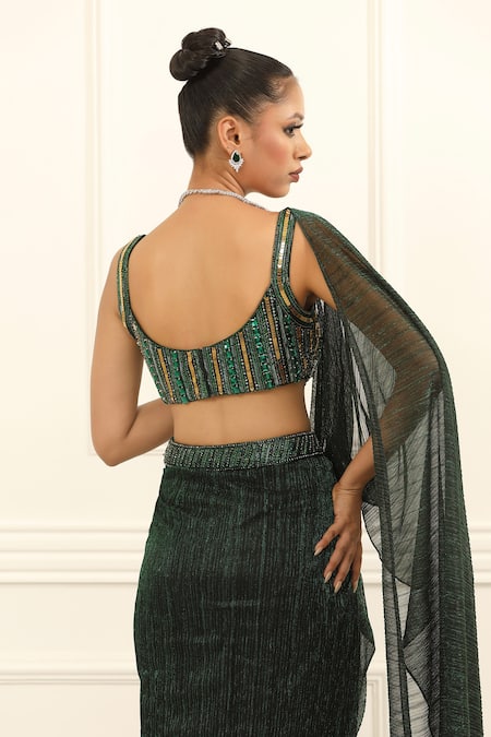 Omal Sindwani Emerald Luxe Draped Saree With Blouse 
