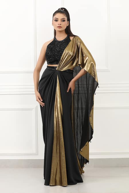 Omal Sindwani Golden Eclipse Draped Saree With Blouse 