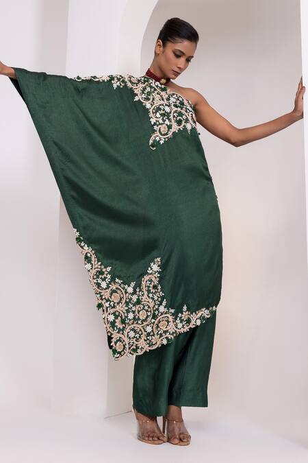 Oshi By Shikha Silk One Shoulder Tunic & Pant Set 