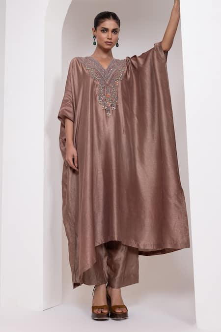 Oshi By Shikha Silk Embroidered Kaftan & Pant Set 